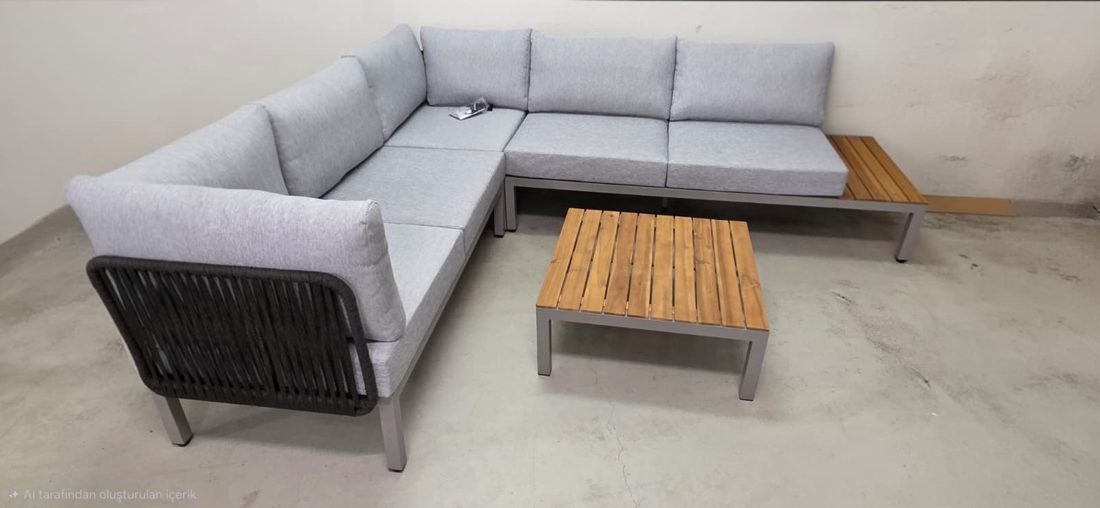 Sofa, Gartenmöbel, Ecksofa, Kissen, Tisch-Holz